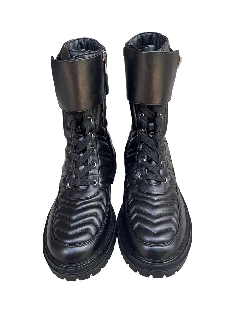 Nine West Black Quilted Lace-Up Combat Boots